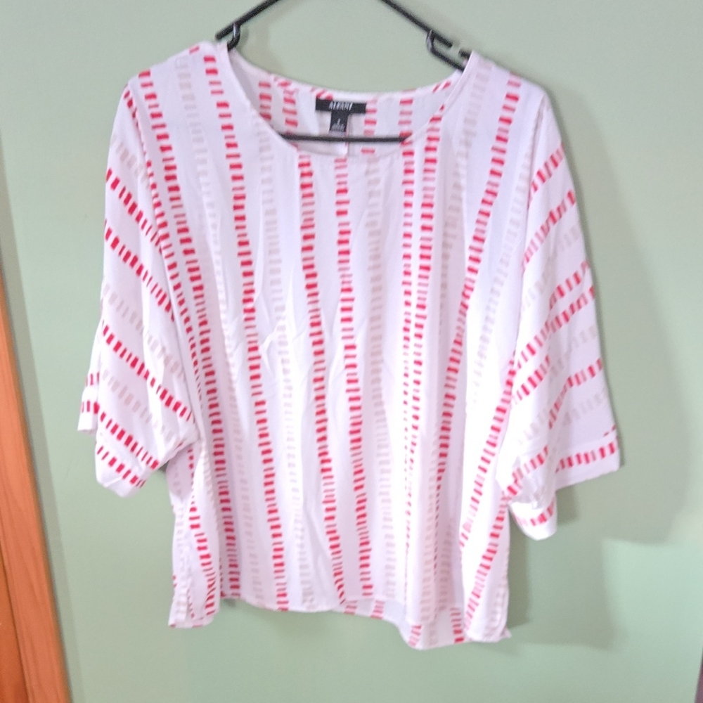Alfani Red and White Striped Long Sleeve Top